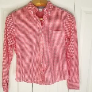 VINTAGE Gingham Plaid Button Shirt Red White. S